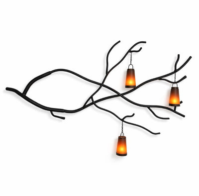 Illuminated Branch Wall Sculpture with 3 Lanterns