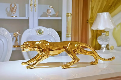 Luxury Geometric Running Panther Sculpture for Modern Home & Office Decor