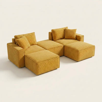 Modular Sectional Sofa Built for Small Spaces, Convertible Sleeper Bed, Corduroy Upholstery, Oak Frame