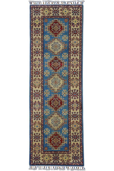 Hand-Knotted Afghani Kazak Wool Rug – 2’0″ x 5’10″