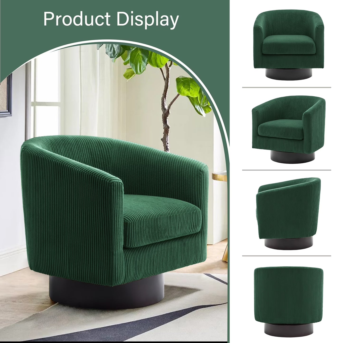 Swivel Barrel Accent Chairs Set of 2 Modern Upholstered Living Room Chair round Club Armchair, Dark Green