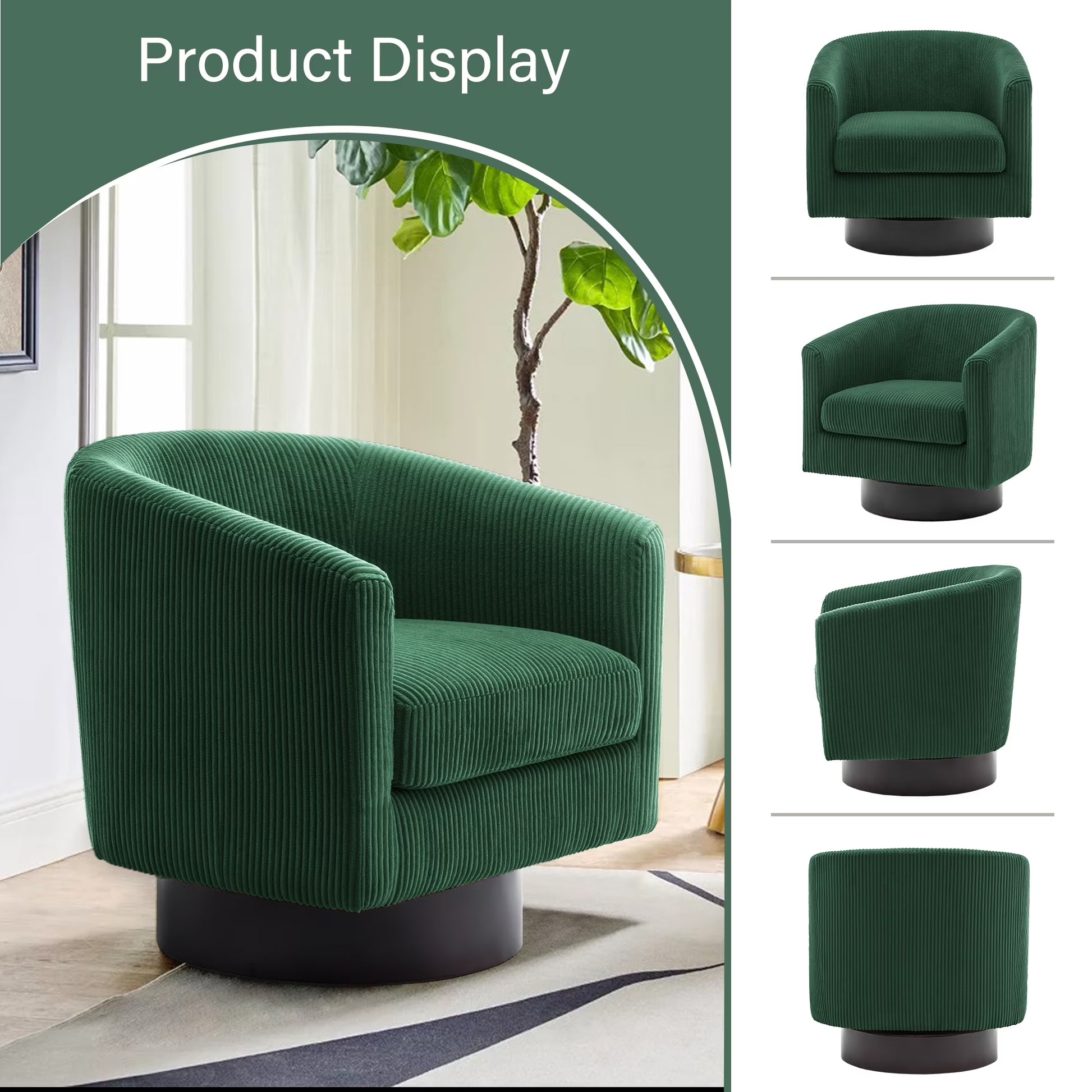 Swivel Barrel Accent Chairs Set of 2 Modern Upholstered Living Room Chair round Club Armchair, Dark Green