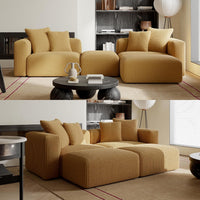 Convertible Modular Sectional Sofa with Ottoman, Sleeper Bed, Yellow | Corduroy Couch, Wood Frame, Free Combination, Daybed, for Living Room Small Space Apartment
