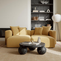 Convertible Modular Sectional Sofa with Ottoman, Sleeper Bed, Yellow | Corduroy Couch, Wood Frame, Free Combination, Daybed, for Living Room Small Space Apartment