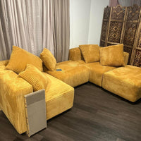 Convertible Modular Sectional Sofa with Ottoman, Sleeper Bed, Yellow | Corduroy Couch, Wood Frame, Free Combination, Daybed, for Living Room Small Space Apartment
