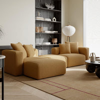Convertible Modular Sectional Sofa with Ottoman, Sleeper Bed, Yellow | Corduroy Couch, Wood Frame, Free Combination, Daybed, for Living Room Small Space Apartment