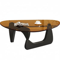 Modern Glass Coffee Table for Living Room, Mid Century Coffee Table, Small Coffee Tables, Suitable for Bedroom Living Room Reception Office Tables (Black/Brown, Medium)