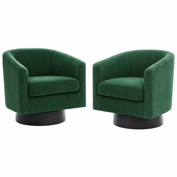 Swivel Barrel Accent Chairs Set of 2 Modern Upholstered Living Room Chair round Club Armchair, Dark Green