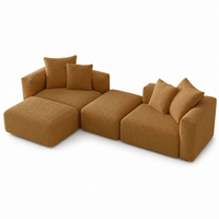 Modular Sectional Sofa Built for Small Spaces, Convertible Sleeper Bed, Corduroy Upholstery, Oak Frame