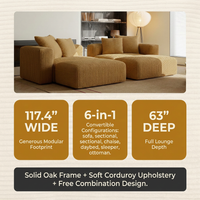 Convertible Modular Sectional Sofa with Ottoman, Sleeper Bed, Yellow | Corduroy Couch, Wood Frame, Free Combination, Daybed, for Living Room Small Space Apartment — Results & Stats