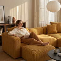 Convertible Modular Sectional Sofa with Ottoman, Sleeper Bed, Yellow | Corduroy Couch, Wood Frame, Free Combination, Daybed, for Living Room Small Space Apartment — Lifestyle