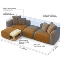 Convertible Modular Sectional Sofa with Ottoman, Sleeper Bed, Yellow | Corduroy Couch, Wood Frame, Free Combination, Daybed, for Living Room Small Space Apartment — How It Works