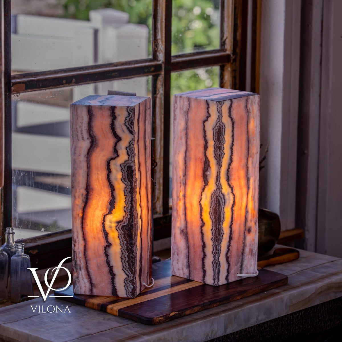 Rosa Onyx Table Lamp Pair – 17.75" Tall × 6" Square #3