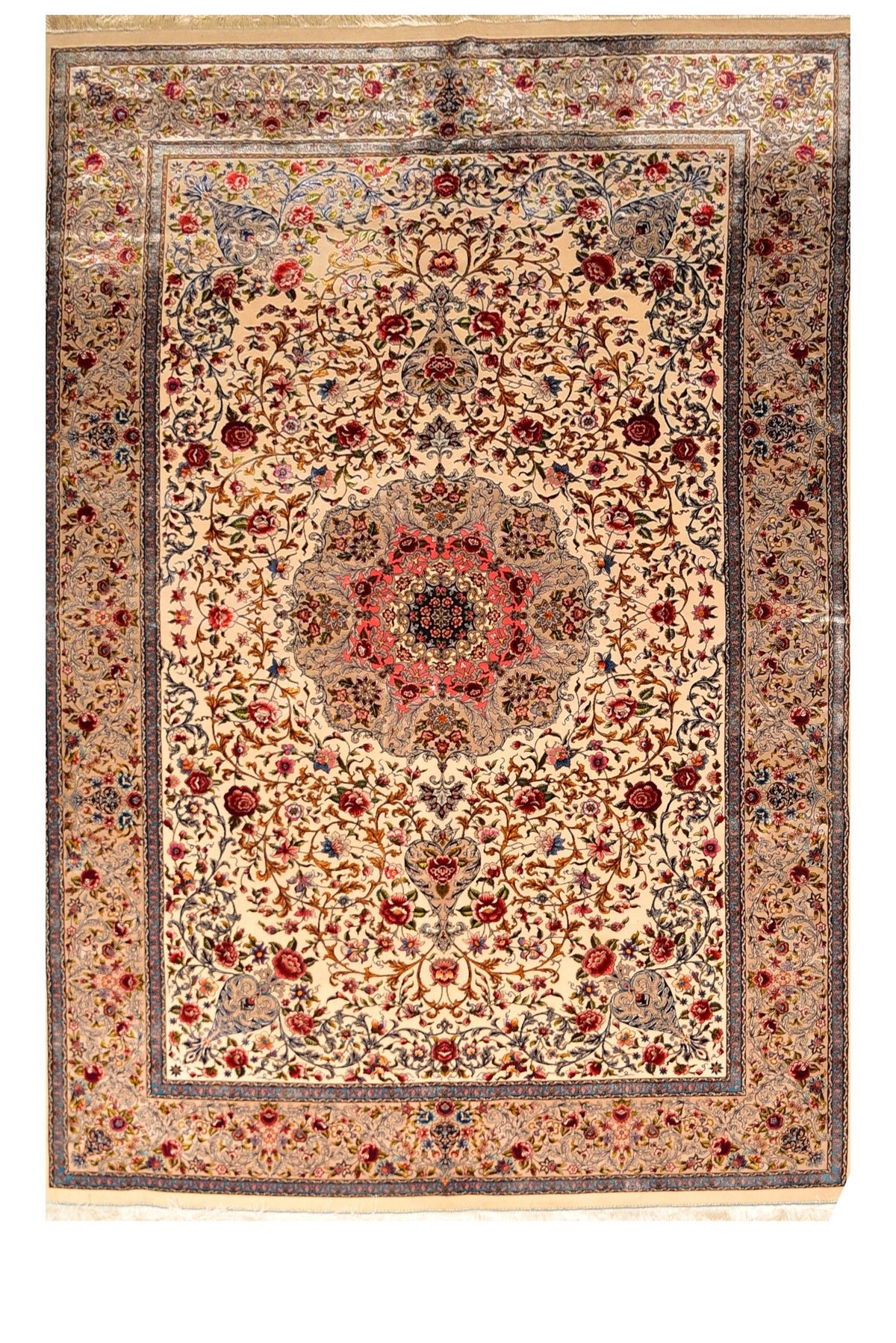 Fine Kashan 100% Silk Oriental Rug 6' 7" x 8'
