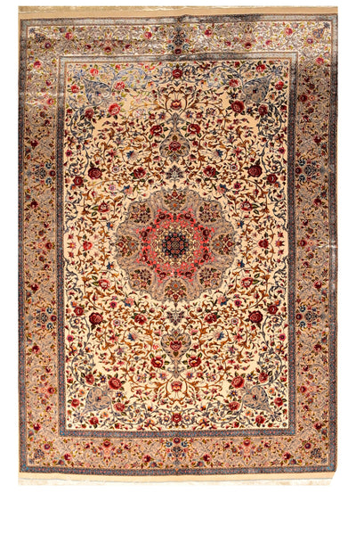 Fine Kashan 100% Silk Oriental Rug 6' 7" x 8'