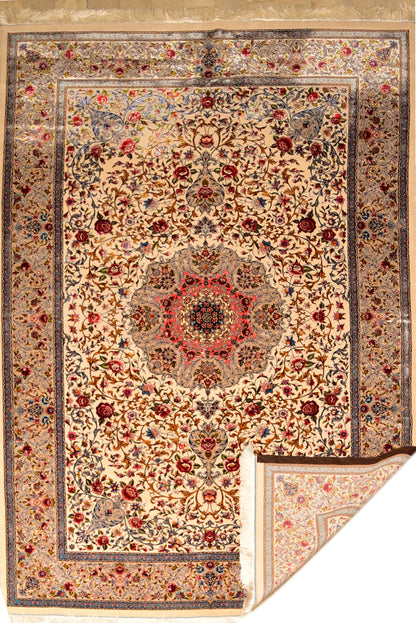 Fine Kashan 100% Silk Oriental Rug 6' 7" x 8'
