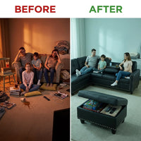 L Shaped Couch Modern Sectional Sofa with Left Chaise & Ottoman Tufted Modular Sofa Couch Set for Living Room, Black — Before & After
