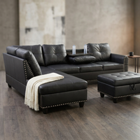 L Shaped Couch Modern Sectional Sofa with Left Chaise & Ottoman Tufted Modular Sofa Couch Set for Living Room, Black — Studio Shot