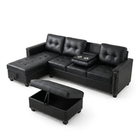 L Shaped Couch Modern Sectional Sofa with Left Chaise & Ottoman Tufted Modular Sofa Couch Set for Living Room, Black — Studio Shot