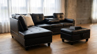 L Shaped Couch Modern Sectional Sofa with Left Chaise & Ottoman Tufted Modular Sofa Couch Set for Living Room, Black — Lifestyle