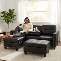 L Shaped Couch Modern Sectional Sofa with Left Chaise & Ottoman Tufted Modular Sofa Couch Set for Living Room, Black — Lifestyle
