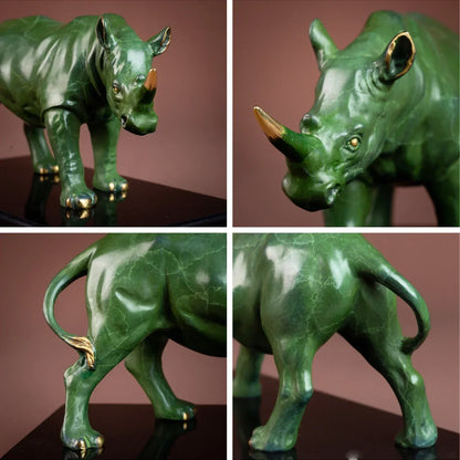 Luxury Green Rhinoceros Statue Decorative Animal Sculpture for Home & Office Decor