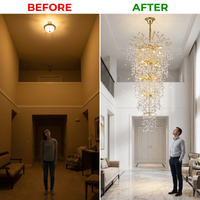 Modern Chandelier 118 In. 28-Light Crystal Gold Chandelier for Foyer, Living Room, Multiple Tiers Chandelier — Before & After