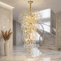 Modern Chandelier 118 In. 28-Light Crystal Gold Chandelier for Foyer, Living Room, Multiple Tiers Chandelier — Studio Shot