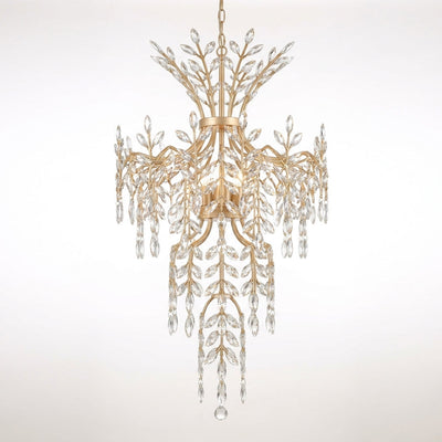 Crystal Chandelier Designed for Grand Lighting, 28-Light Gold Finish, Multi-Tier Design, 118 Inch Length