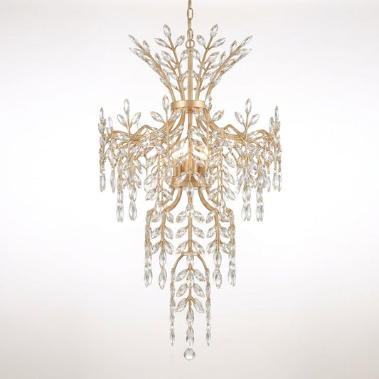 Modern Chandelier 118 In. 28-Light Crystal Gold Chandelier for Foyer, Living Room, Multiple Tiers Chandelier — Studio Shot