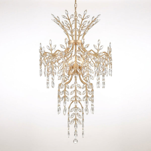 Modern Chandelier 118 In. 28-Light Crystal Gold Chandelier for Foyer, Living Room, Multiple Tiers Chandelier — Studio Shot