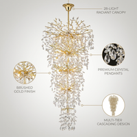 Modern Chandelier 118 In. 28-Light Crystal Gold Chandelier for Foyer, Living Room, Multiple Tiers Chandelier — infographic