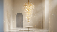 Modern Chandelier 118 In. 28-Light Crystal Gold Chandelier for Foyer, Living Room, Multiple Tiers Chandelier — Lifestyle