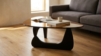 Modern Glass Coffee Table for Living Room, Mid Century Coffee Table, Small Coffee Tables, Suitable for Bedroom Living Room Reception Office Tables (Black/Brown, Medium) — Lifestyle