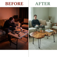 Natural Wood Coffee Table, Unique Live Edge Coffee Table for Living Room — Before & After