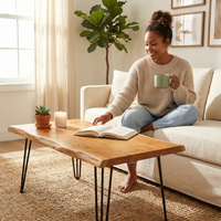 Natural Wood Coffee Table, Unique Live Edge Coffee Table for Living Room — Lifestyle