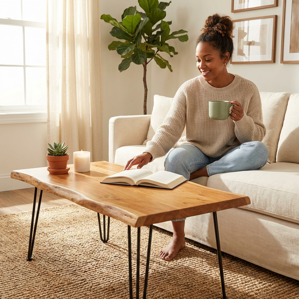 Live Edge Coffee Table Crafted for Modern Living Rooms, Natural Wood Construction, Unique Grain Patterns