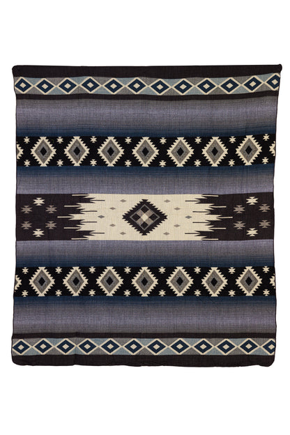 Handwoven Reversible Diamond Dark Blue Gray & Black Alpaca Throw Blanket - Yachana Collection