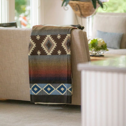 Handwoven Reversible Sunset Diamond Red Brown Blue & Cream Alpaca Throw Blanket - Yachana Collection