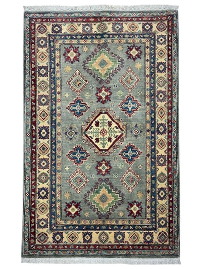 Hand-Knotted Afghani Kazak Wool Rug – 4’ x  6’