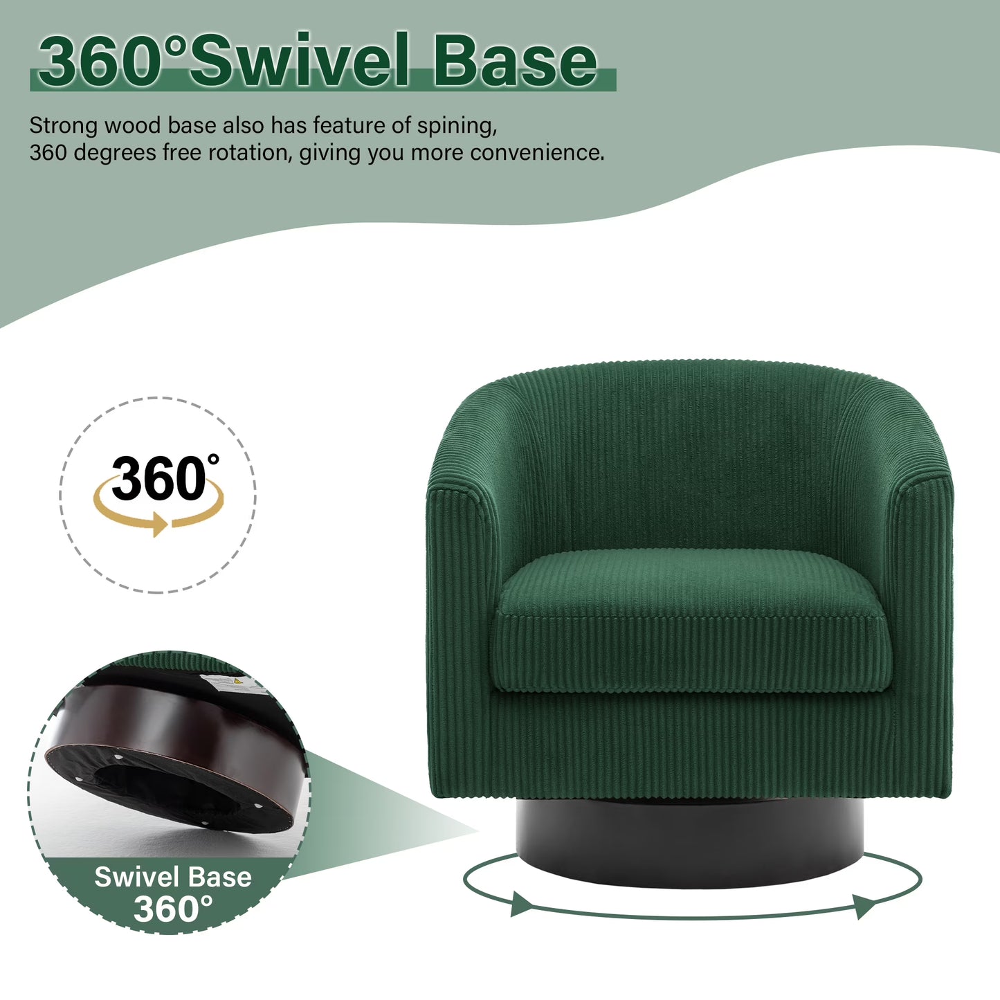 Swivel Barrel Accent Chairs Set of 2 Modern Upholstered Living Room Chair round Club Armchair, Dark Green