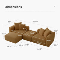 Convertible Modular Sectional Sofa with Ottoman, Sleeper Bed, Yellow | Corduroy Couch, Wood Frame, Free Combination, Daybed, for Living Room Small Space Apartment
