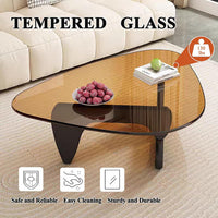 Modern Glass Coffee Table for Living Room, Mid Century Coffee Table, Small Coffee Tables, Suitable for Bedroom Living Room Reception Office Tables (Black/Brown, Medium)