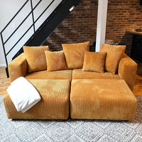 Convertible Modular Sectional Sofa with Ottoman, Sleeper Bed, Yellow | Corduroy Couch, Wood Frame, Free Combination, Daybed, for Living Room Small Space Apartment