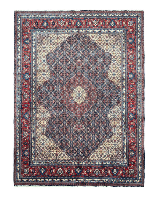 Persian Tabriz Rug 11x14 Navy Blue Herati Wool Carpet